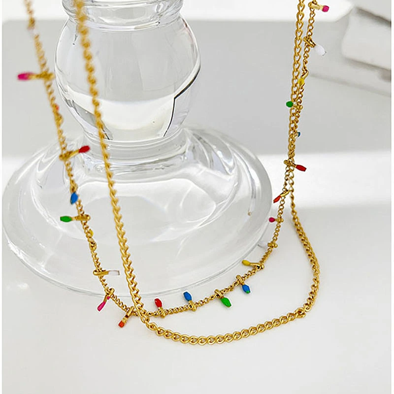Titanium Steel Color Double Layer Bohemia Clavicle Chain Necklace