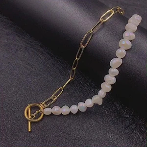 Fashion Pearl OT Buckle Oval Necklace Female Clavicle Chain