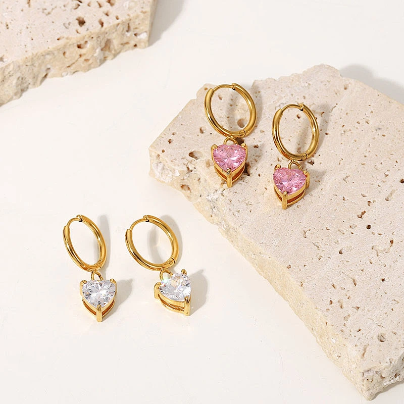 Pink Heart Earrings Cubic Zirconia Drop Earrings Wholesale
