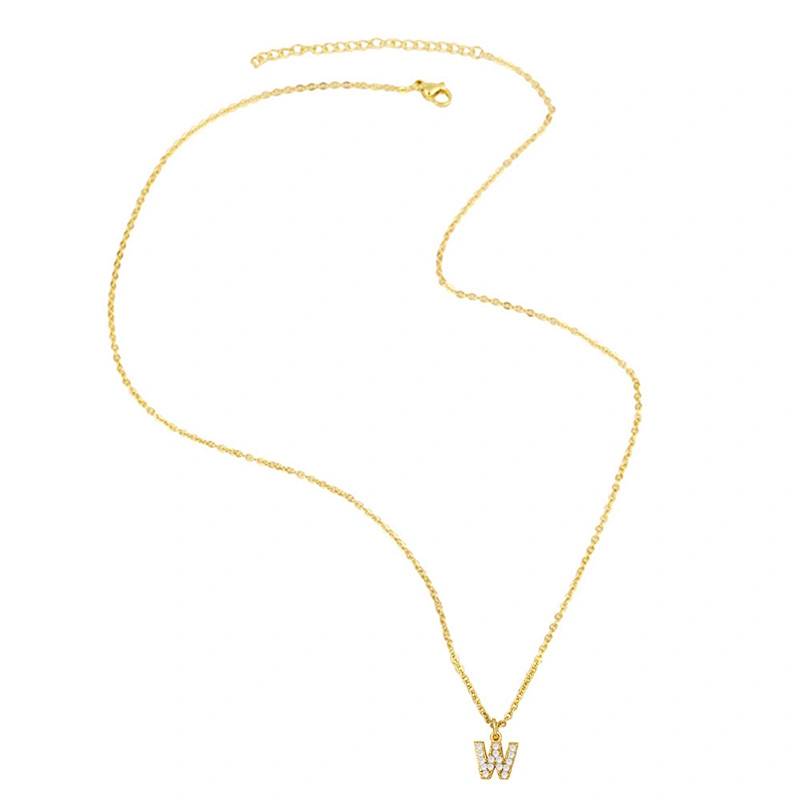 18k Gold Plated DIY Letters Necklace With CZ Diamond Pendant
