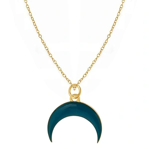 Titanium Steel Necklace Enamel Moon Pendant Gold Plated Chain