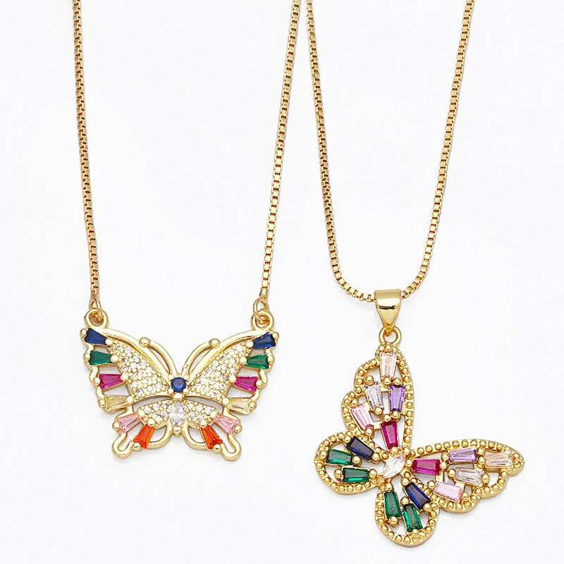 Zirconia Butterfly Pendant Brass Necklace Jewelry Accessories