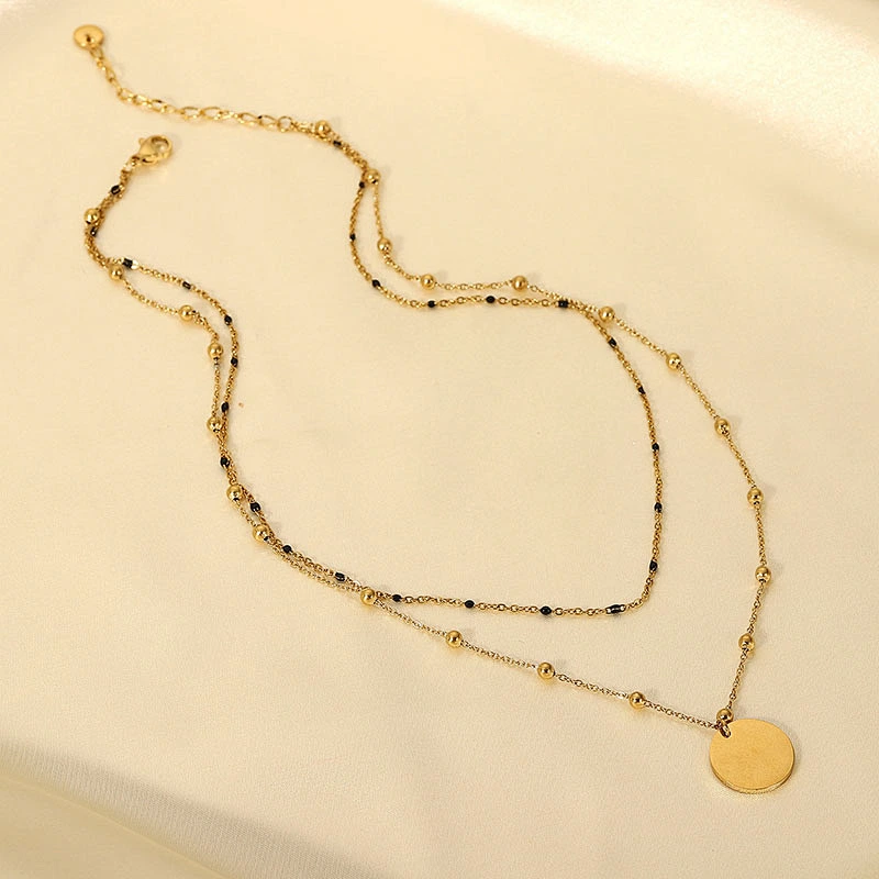 Bead Chain Necklace Steel Disc Pendant Necklace Jewelry