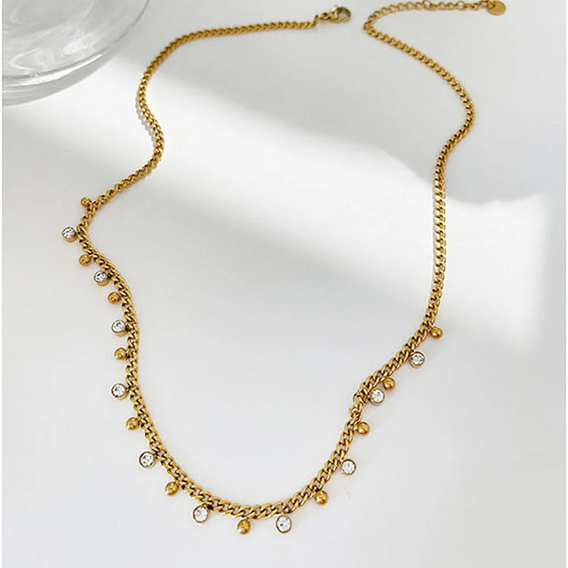 Vintage Titanium Steel Zircon Pendant Necklace