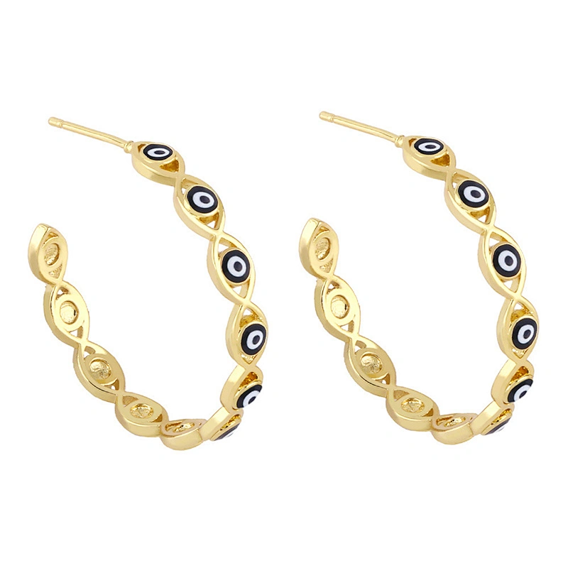 Enamel Copper Hoop Earrings Simple Evil Eye Gold Color