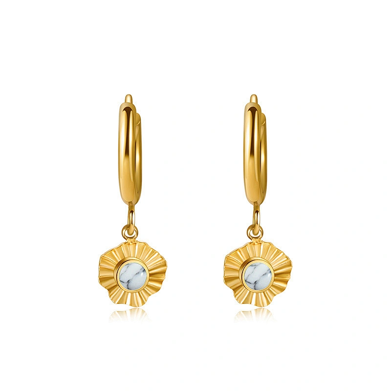 High Quality Natural Stone Petal Hoop Earrings