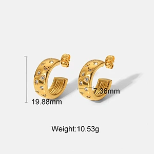 Fashion Zircon C Shape Earrings Stainless Steel Earrings Set