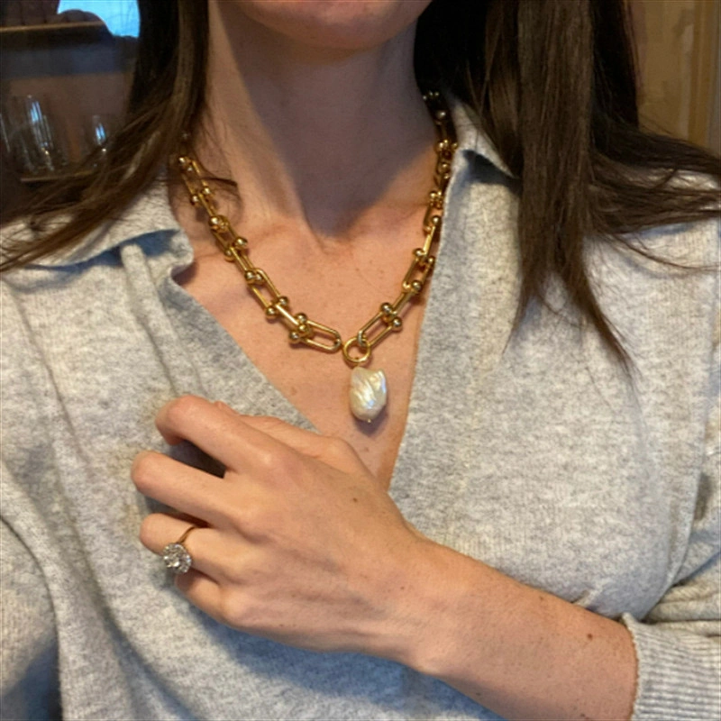 Fashion Freshwater Pearls Gold Plated Chain Necklace