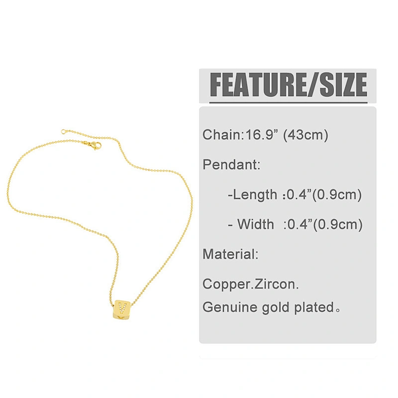 Geometric Gold Plated Zirconia Letters Pendant Necklace