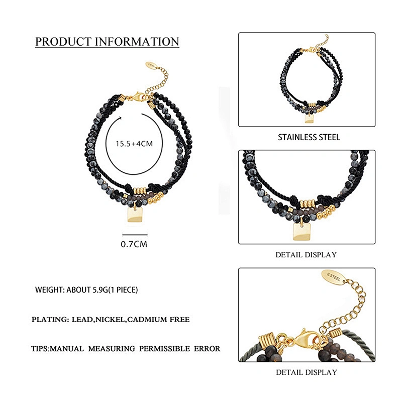 Polyester Twisted Rope Bracelet Square Steel Charms Jewelry