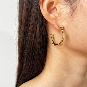 Metal Stainless Steel Earrings Gold C Shape Earrings