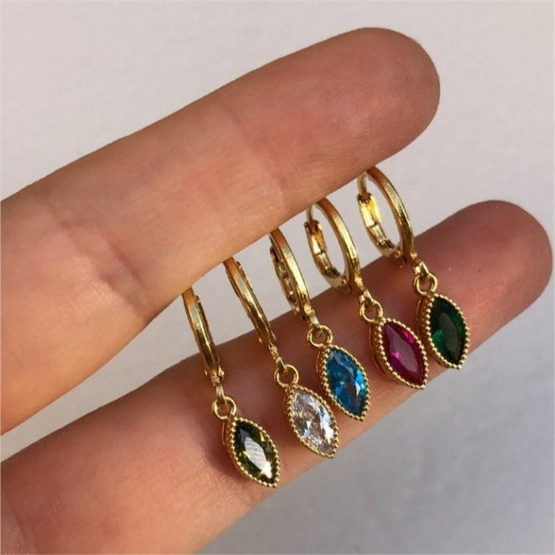 Brass Oval Shade Earring Zircon Laided Jewelry Multicolor