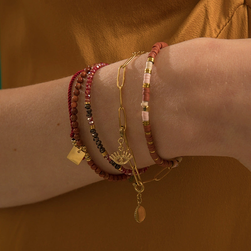 Polyester Twisted Rope Bracelet Square Steel Charms Jewelry