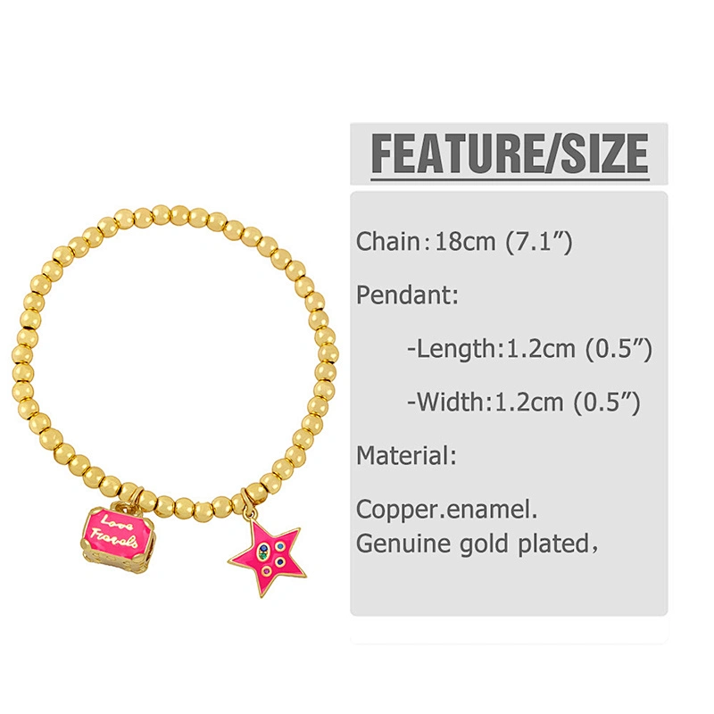 Little Bag Starfish Enamel Gold Plated Copper Beads Bracelet