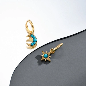 Brass Moon Shade Earring Turquoise Laided Jewelry