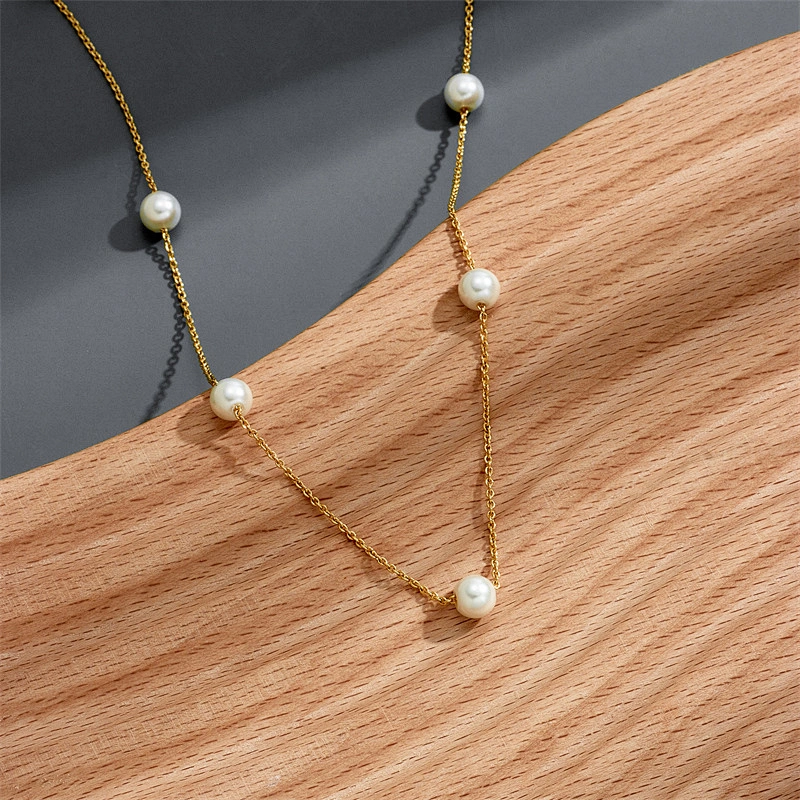 Minimalist Pearl Gold Color Chain Necklace Women Gift