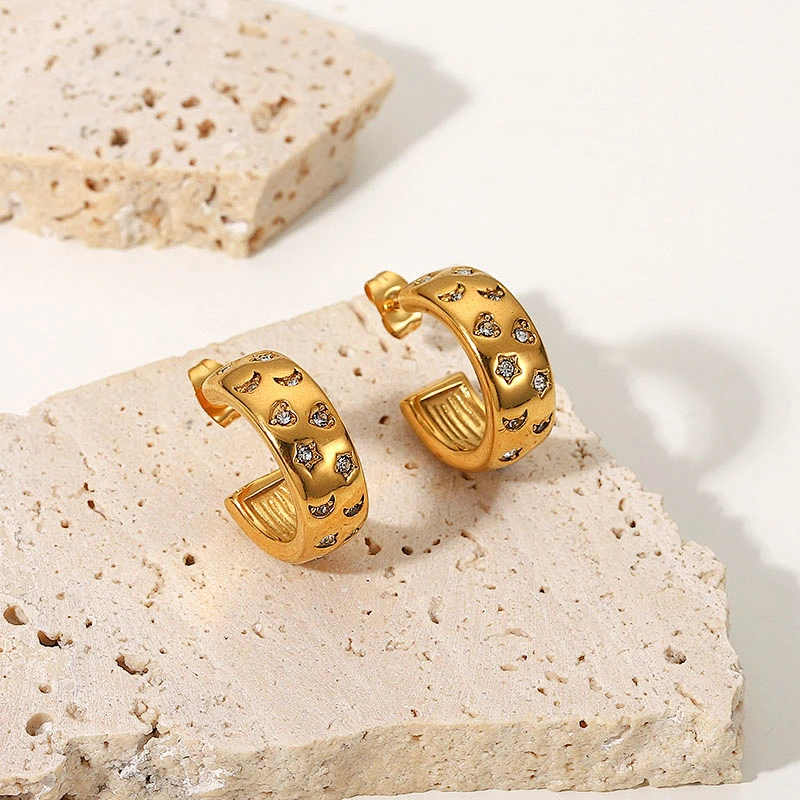 Simple C Shape Earrings Women's Zircon Earring Jewelry