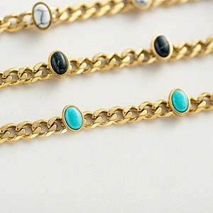 Simple Natural Stone Bracelet Oval Turquoise Cuban Chain Bracelet