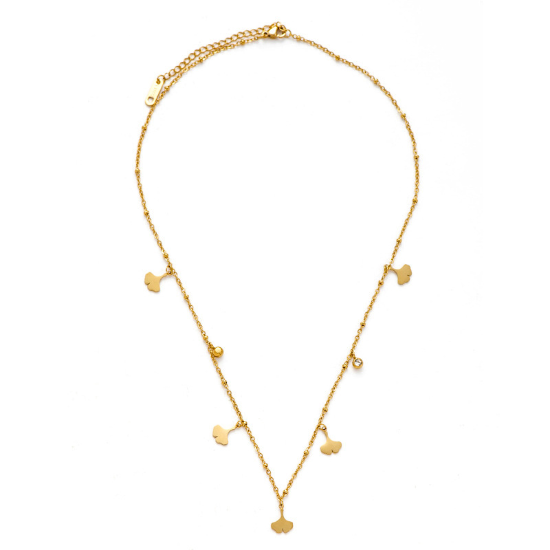 Chain Women Stainless Steel Ginkgo Biloba Pendants Necklace