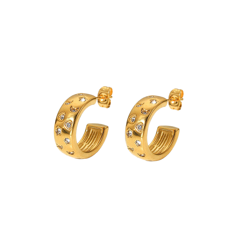 Simple C Shape Earrings Women's Zircon Earring Jewelry