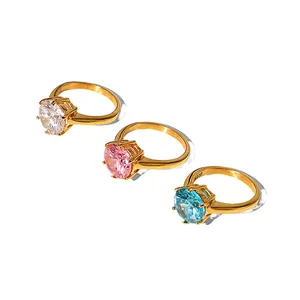 Vintage Gold Plated Stainless Steel Oval Zircon Ring