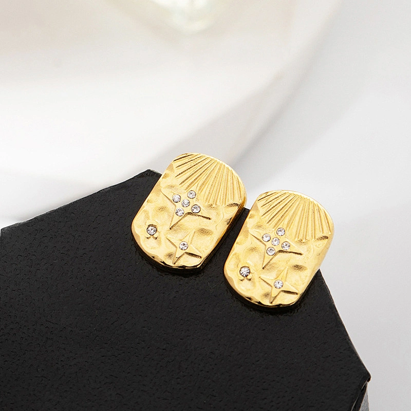 Simple Square Stud Earrings Stainless Steel Zircon Earrings