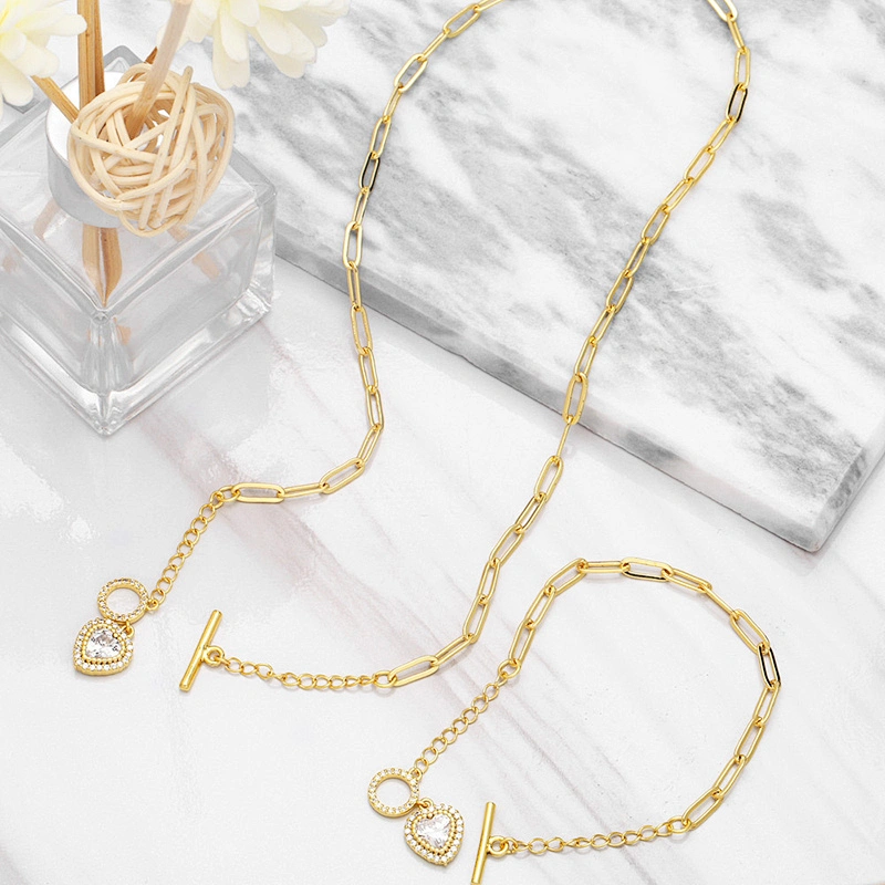 OT Clasp Jewlry Set Heart Shaped Zirconia Necklace Bracelet