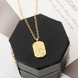 Stainless Steel Square Necklace Zircon Necklace