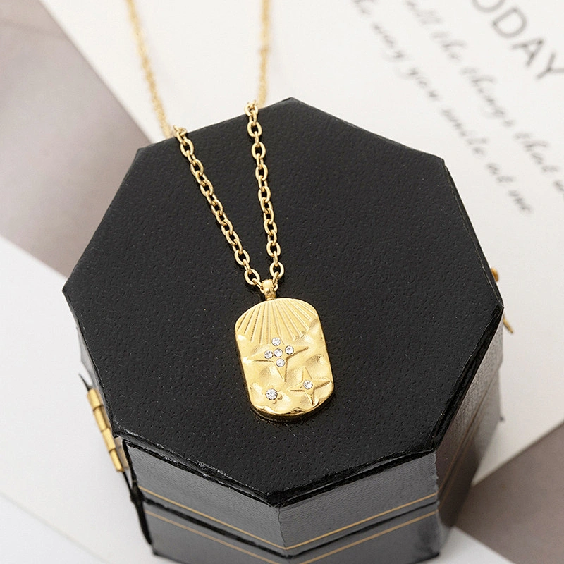Stainless Steel Square Necklace Zircon Necklace