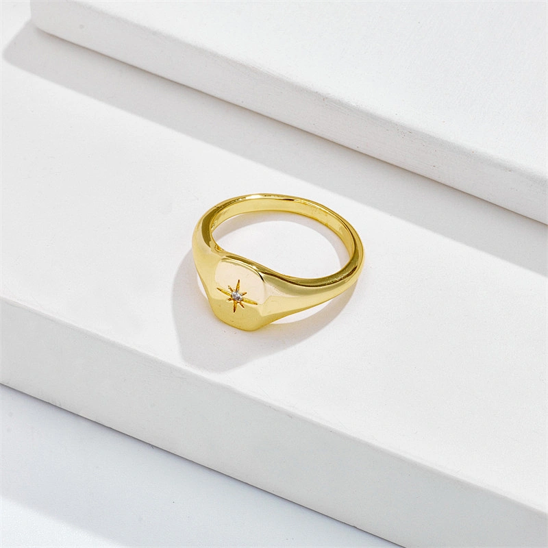 New Rings Star Ring Copper Plated 14K Gold Zircon Ring
