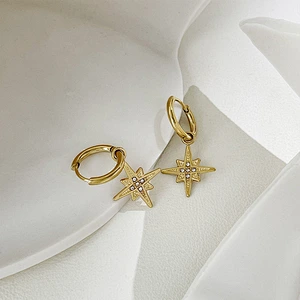 Luxury Star Earrings Female Star Zircon Hoop Earrings