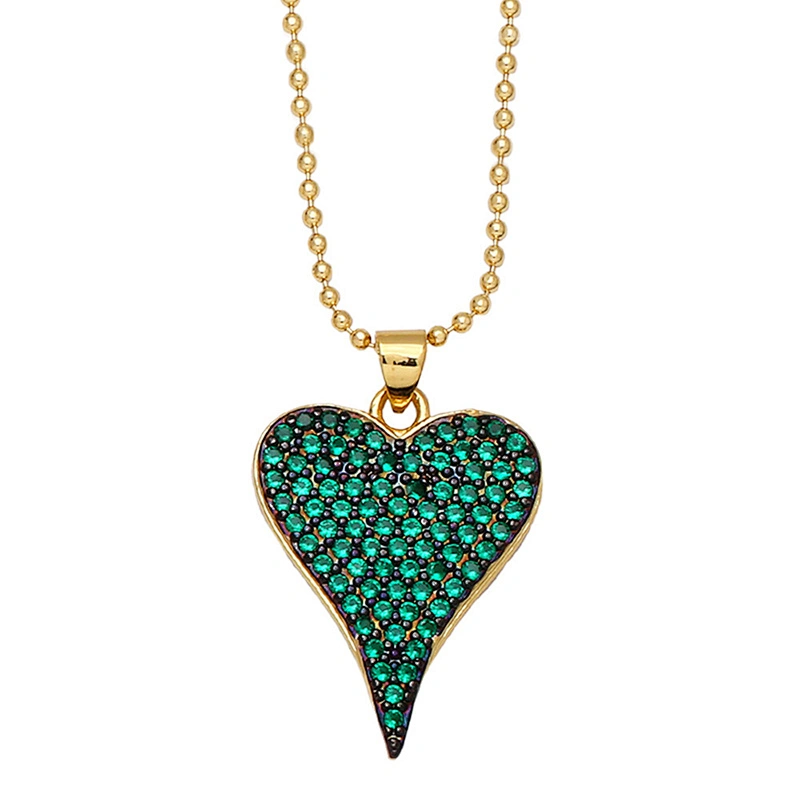 Heart Shaped Pendant Brass Necklace Micro Setting Jewelry