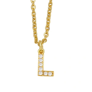 18k Gold Plated DIY Letters Necklace With CZ Diamond Pendant