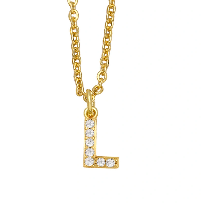 18k Gold Plated DIY Letters Necklace With CZ Diamond Pendant