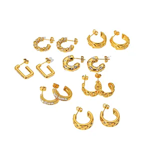 Fashion Zircon C Shape Earrings Stainless Steel Earrings Set