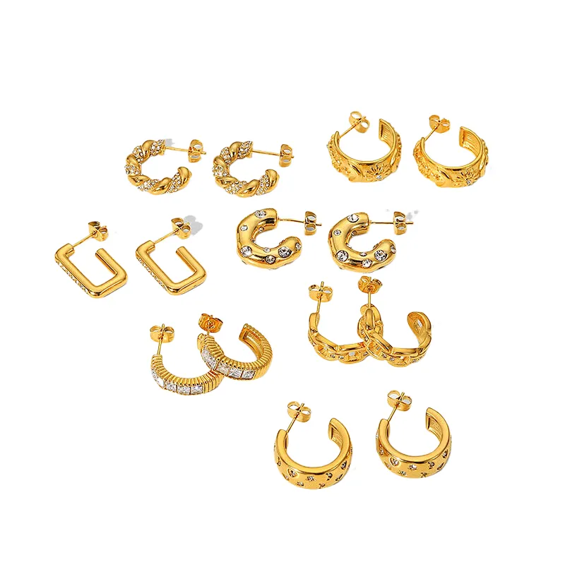 Fashion Zircon C Shape Earrings Stainless Steel Earrings Set