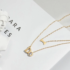 Letter I Do Necklace Stainless Steel Zircon Gold Plated Necklace