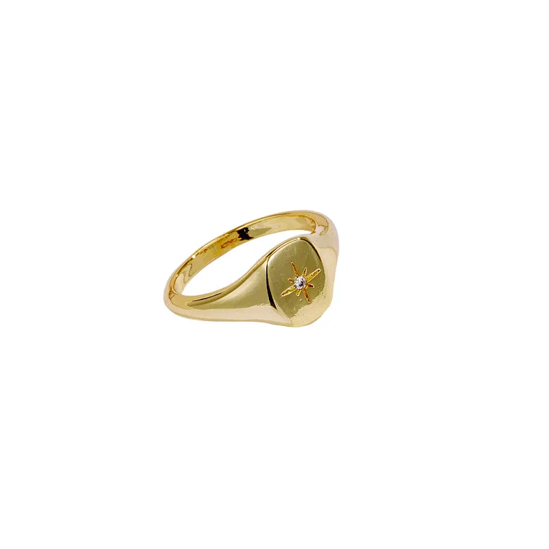 New Rings Star Ring Copper Plated 14K Gold Zircon Ring