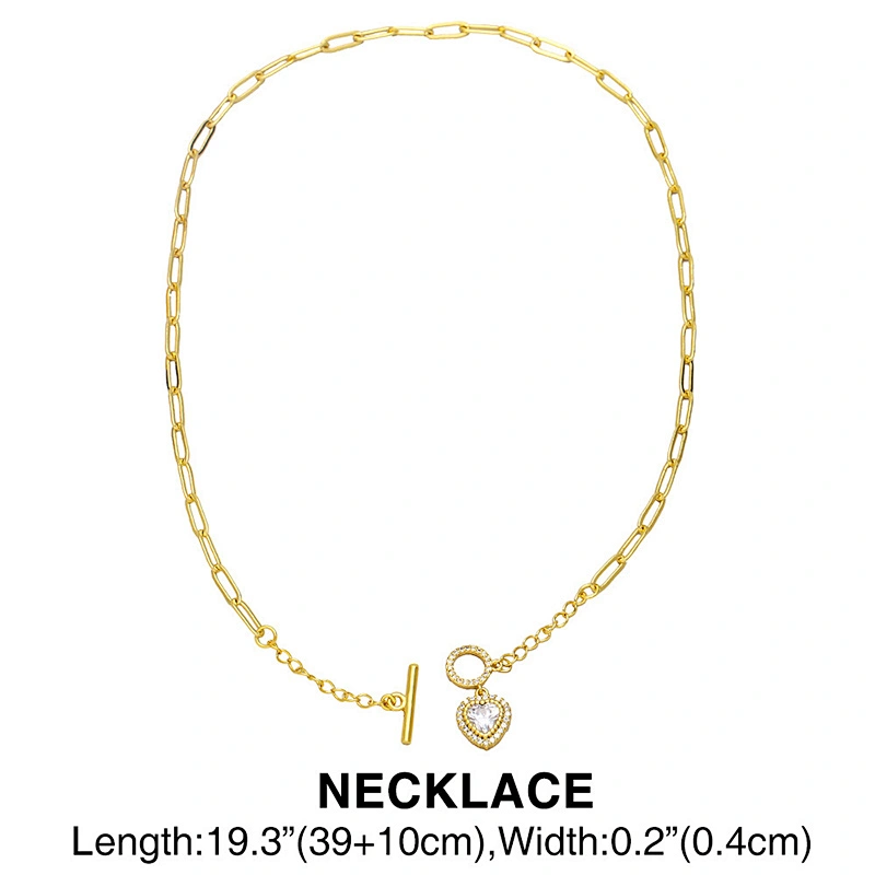 OT Clasp Jewlry Set Heart Shaped Zirconia Necklace Bracelet