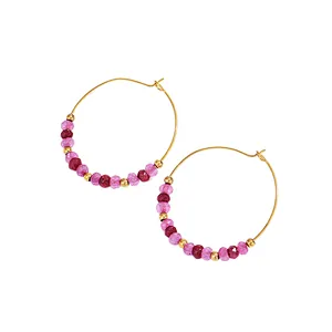 Simple Beaded Colorful Stud Earrings Steel Hoop Earrings