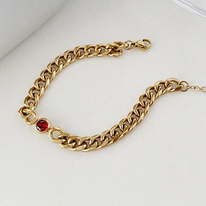 Gold Chain Zircon Titanium Steel Necklace Simple Bracelet Women Set