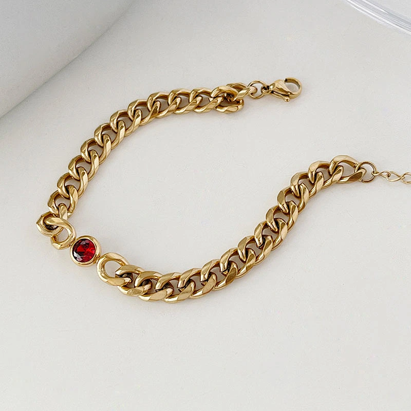 Gold Chain Zircon Titanium Steel Necklace Simple Bracelet Women Set