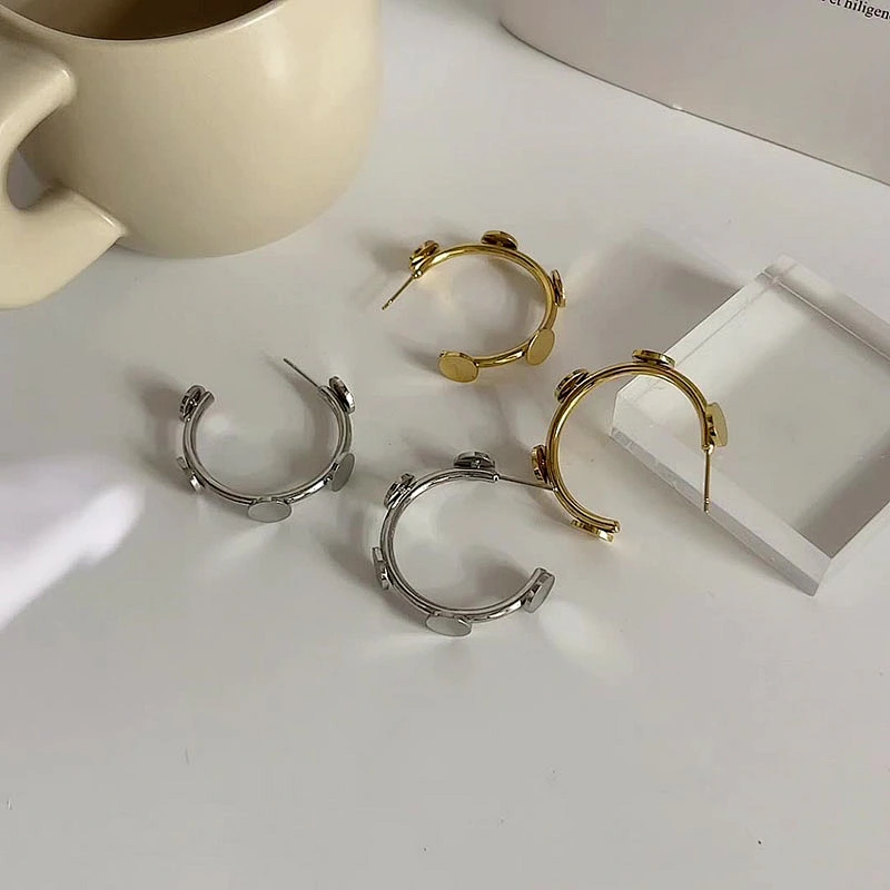 Metal Stainless Steel Earrings Gold C Shape Earrings