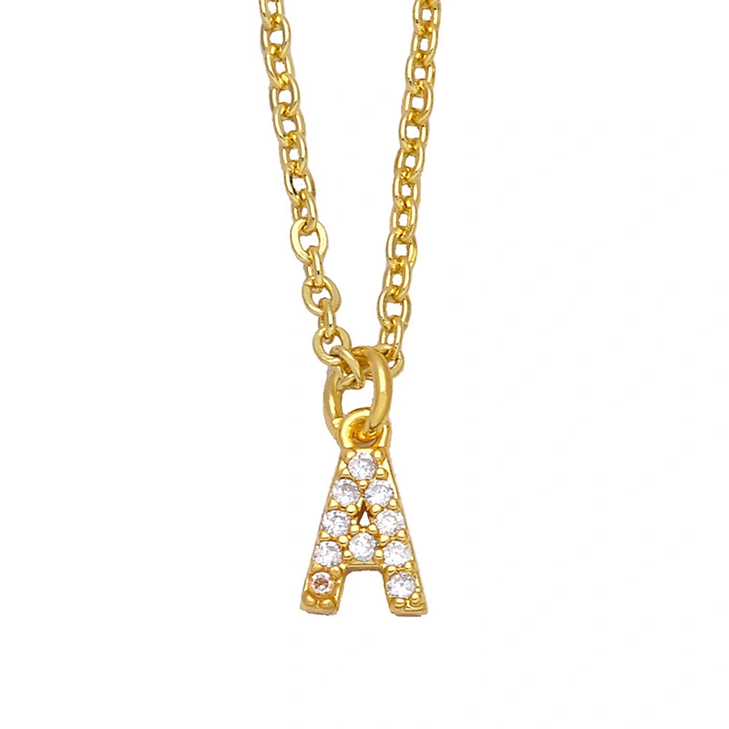 18k Gold Plated DIY Letters Necklace With CZ Diamond Pendant