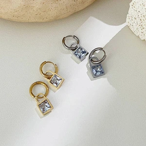 Gold Hoop Earrings Jewelry Cubic Zirconia Lock Drop Earrings