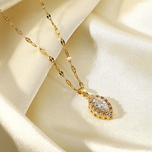 Stainless Steel White Cubic Zircon Pendant Necklace Women