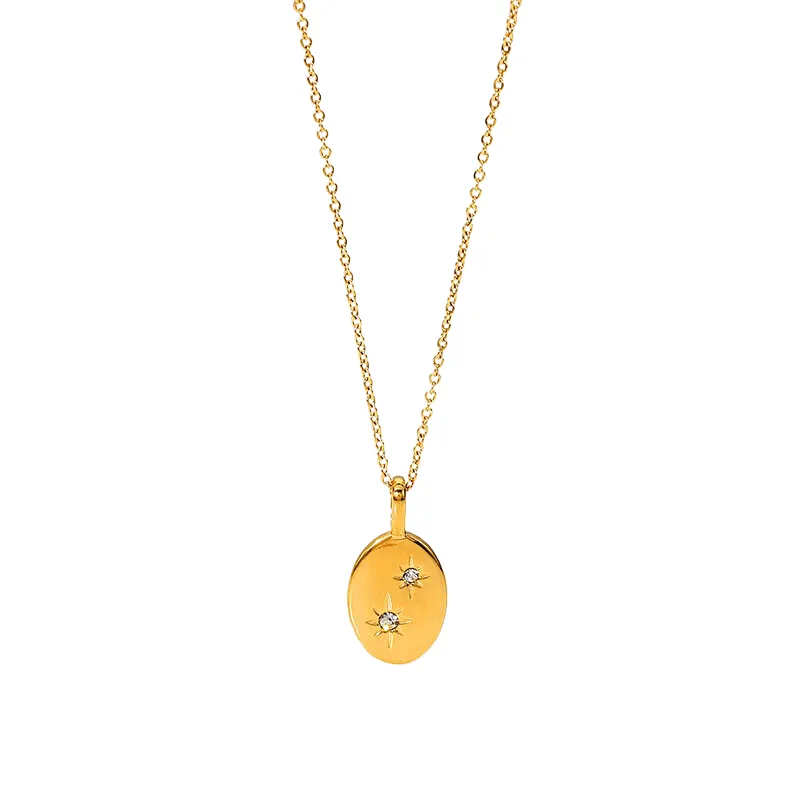 New Zircon Eight-pointed Star Oval Pendant Necklace