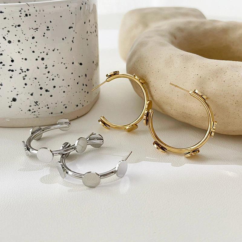 Metal Stainless Steel Earrings Gold C Shape Earrings