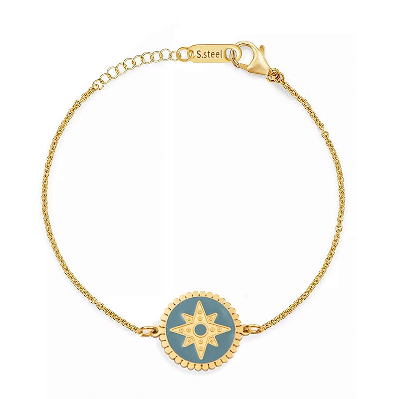 Vintage Titanium Steel Bracelet Gold Pentagram Bracelet