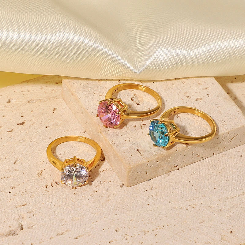 Vintage Gold Plated Stainless Steel Oval Zircon Ring